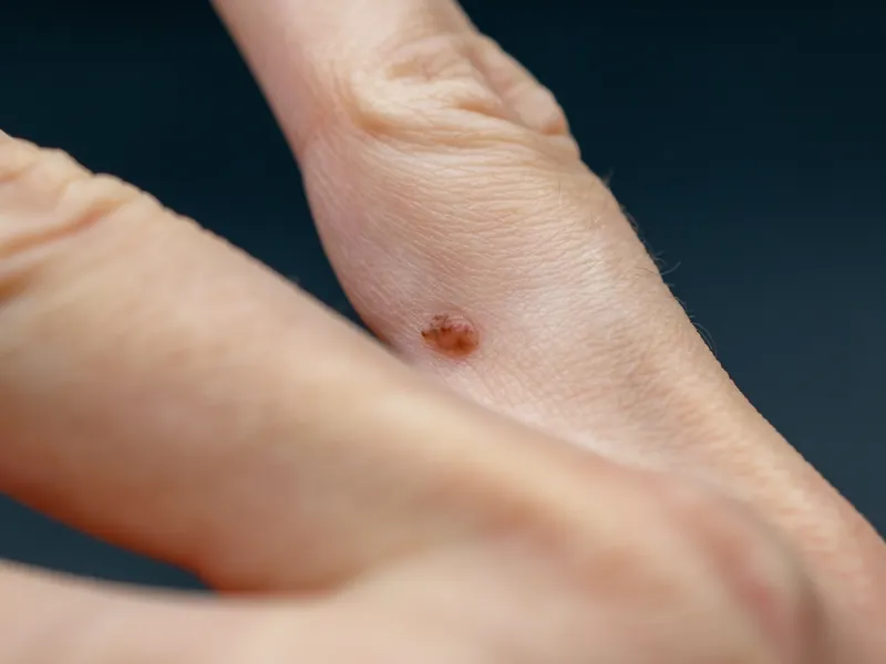 Warze an einem Finger in Nahaufnahme