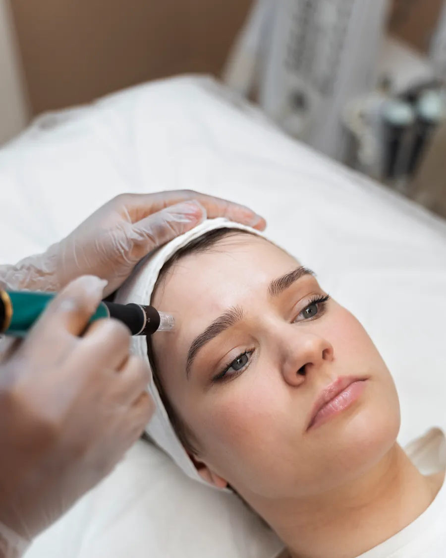 Behandlung der Gesichtshaut mit dem Microneedling-Pen